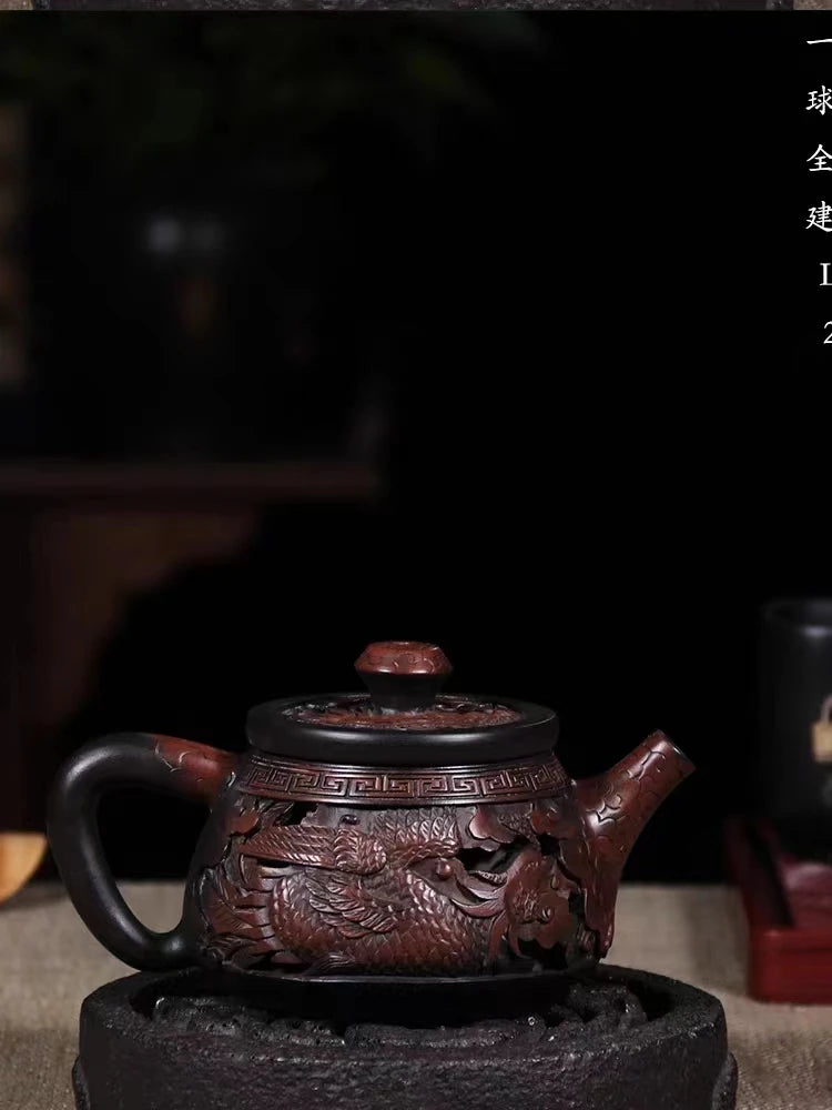 Jianshui Handmade Master Double layer Dragon Carving  Tea Pot(Not Yixing Zisha) Kung Fu Tea Set Drinkware Tea Ceremony