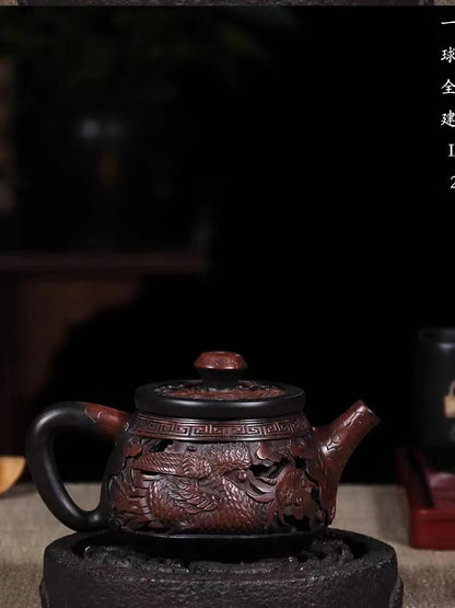 Jianshui Handmade Master Double layer Dragon Carving  Tea Pot(Not Yixing Zisha) Kung Fu Tea Set Drinkware Tea Ceremony