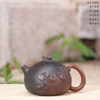 Jianshui Handmade Master Snail Lotus Leaf Carving Xishi filling Tea Pot(Not Yixing Zisha) Kung Fu Tea Set Drinkware Tea Ceremony