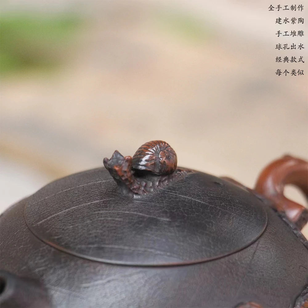 Jianshui Handmade Master Snail Lotus Leaf Carving Xishi filling Tea Pot(Not Yixing Zisha) Kung Fu Tea Set Drinkware Tea Ceremony