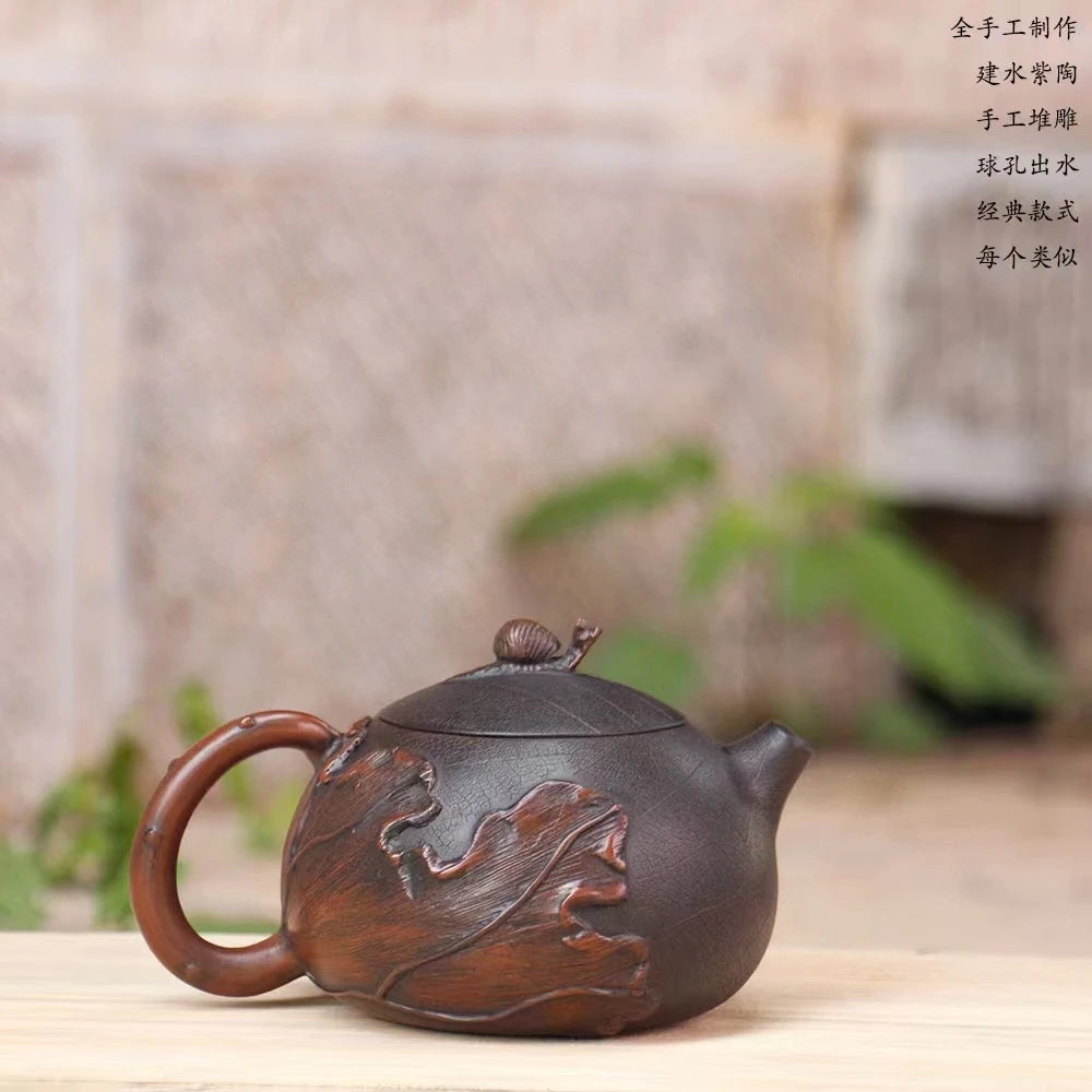 Jianshui Handmade Master Snail Lotus Leaf Carving Xishi filling Tea Pot(Not Yixing Zisha) Kung Fu Tea Set Drinkware Tea Ceremony