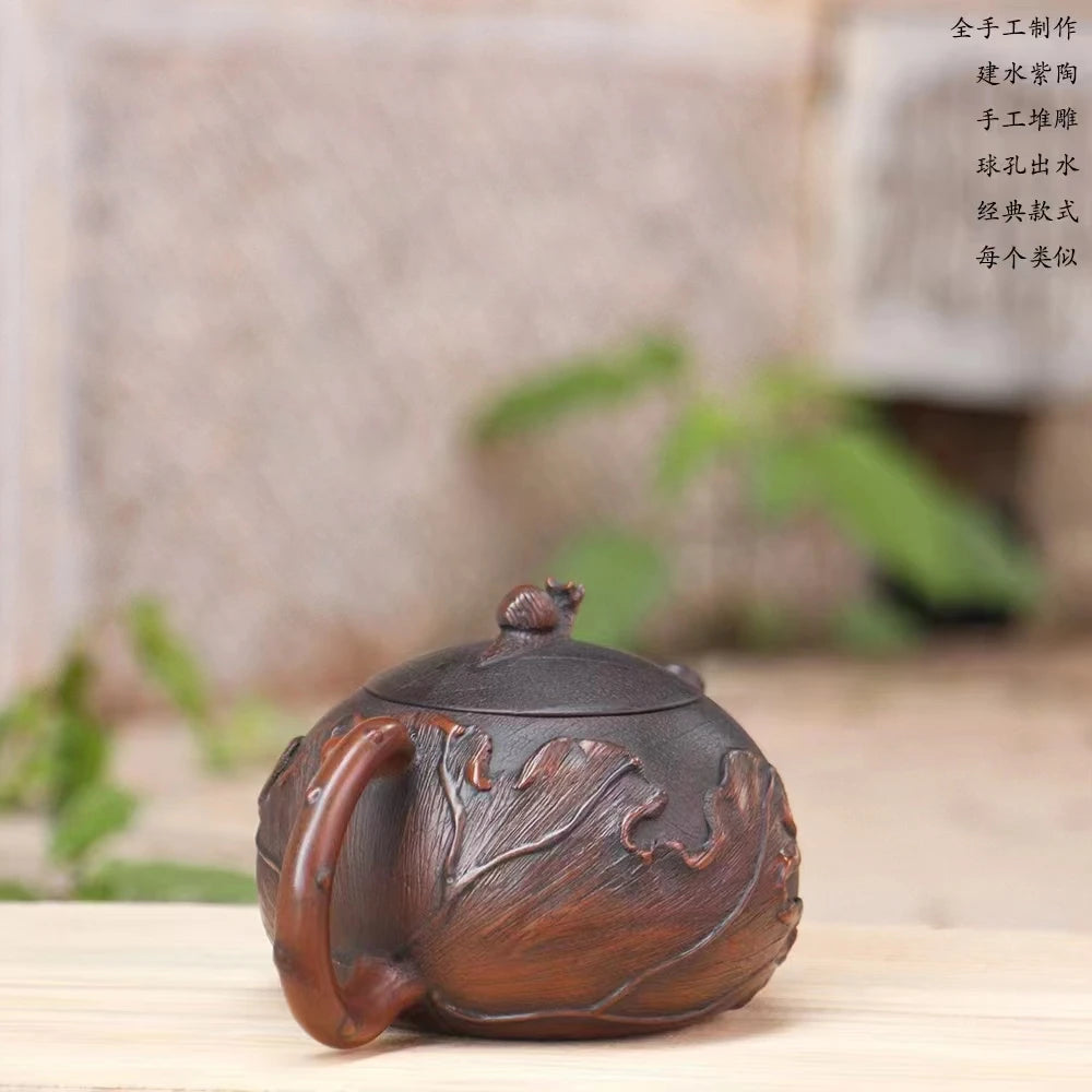 Jianshui Handmade Master Snail Lotus Leaf Carving Xishi filling Tea Pot(Not Yixing Zisha) Kung Fu Tea Set Drinkware Tea Ceremony