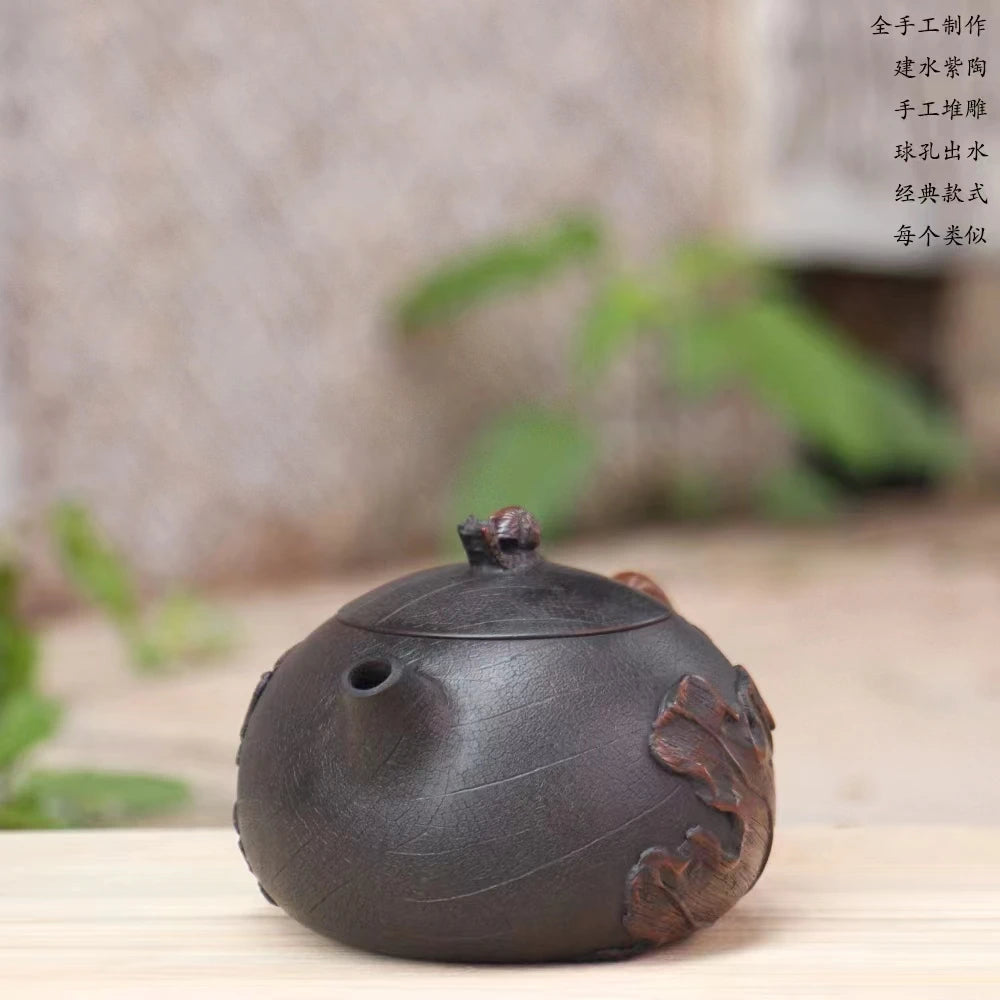 Jianshui Handmade Master Snail Lotus Leaf Carving Xishi filling Tea Pot(Not Yixing Zisha) Kung Fu Tea Set Drinkware Tea Ceremony