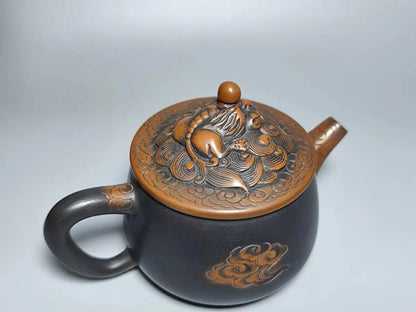 Jianshui Handmade QI Lin Carving Big Mouth Shipiao Tea Pot(Not Yixing Zisha) Kung Fu Tea Set Drinkware Tea Ceremony