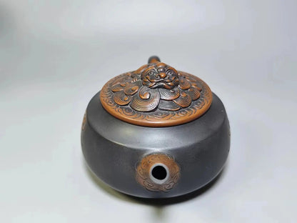 Jianshui Handmade QI Lin Carving Zhou Pan Tea Pot(Not Yixing Zisha) Kung Fu Tea Set Drinkware Tea Ceremony
