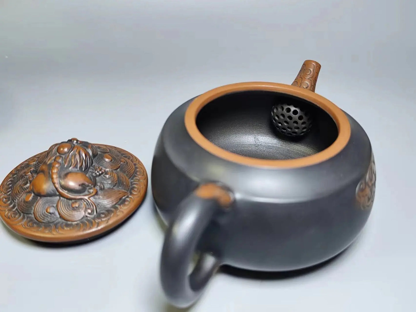 Jianshui Handmade QI Lin Carving Zhou Pan Tea Pot(Not Yixing Zisha) Kung Fu Tea Set Drinkware Tea Ceremony