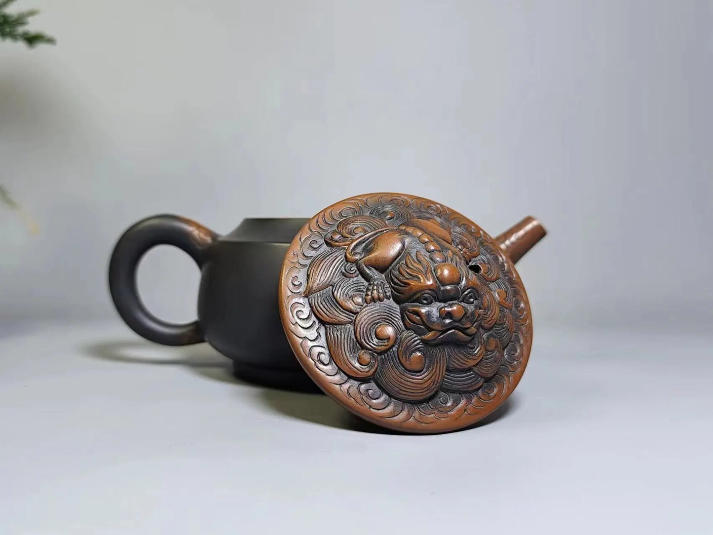 Jianshui Handmade QI Lin Carving Zhou Pan Tea Pot(Not Yixing Zisha) Kung Fu Tea Set Drinkware Tea Ceremony