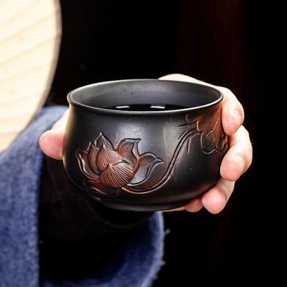 Jianshui-Handmade Relief Master Tea Cup, Ceramic Cup, Large Purple Pottery, Chinese Kungfu Teaset, Tea Accessories, Engraving