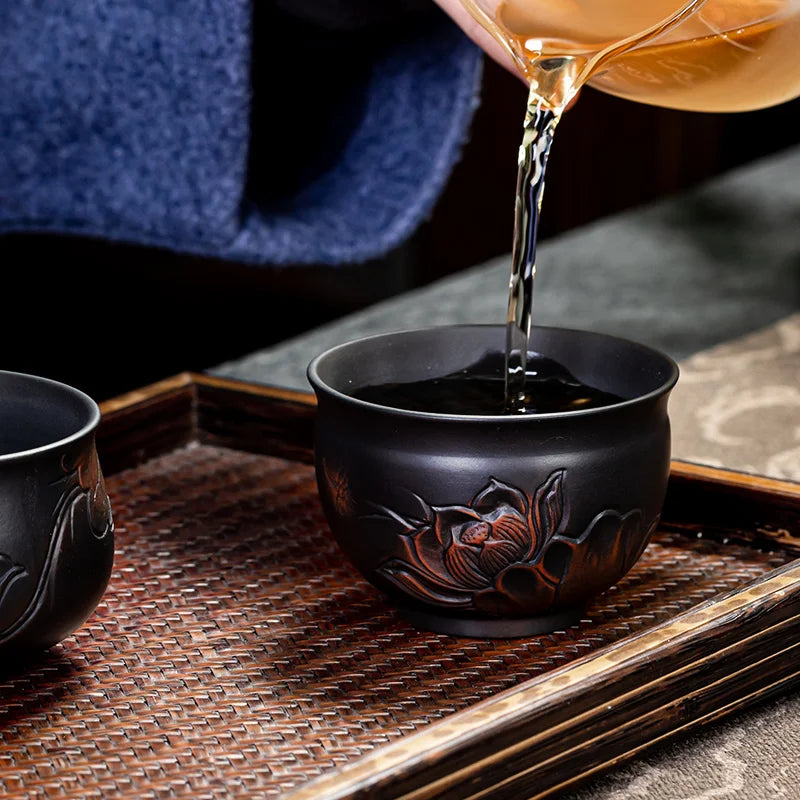 Jianshui-Handmade Relief Master Tea Cup, Ceramic Cup, Large Purple Pottery, Chinese Kungfu Teaset, Tea Accessories, Engraving