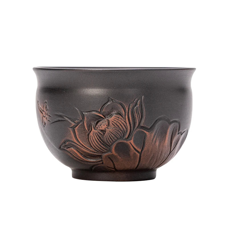 Jianshui-Handmade Relief Master Tea Cup, Ceramic Cup, Large Purple Pottery, Chinese Kungfu Teaset, Tea Accessories, Engraving