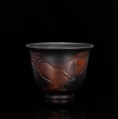 Jianshui-Handmade Relief Master Tea Cup, Ceramic Cup, Large Purple Pottery, Chinese Kungfu Teaset, Tea Accessories, Engraving