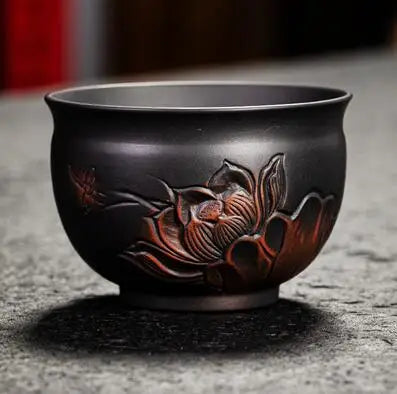 Jianshui-Handmade Relief Master Tea Cup, Ceramic Cup, Large Purple Pottery, Chinese Kungfu Teaset, Tea Accessories, Engraving
