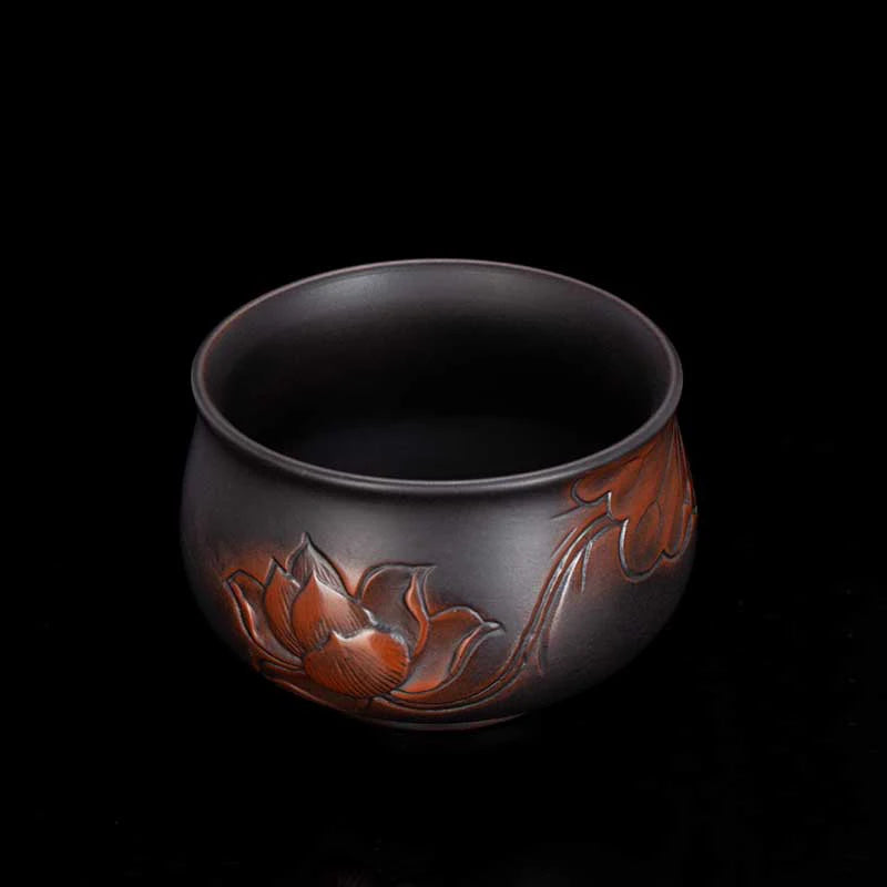 Jianshui-Handmade Relief Master Tea Cup, Ceramic Cup, Large Purple Pottery, Chinese Kungfu Teaset, Tea Accessories, Engraving