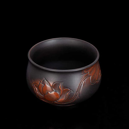 Jianshui-Handmade Relief Master Tea Cup, Ceramic Cup, Large Purple Pottery, Chinese Kungfu Teaset, Tea Accessories, Engraving