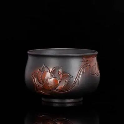 Jianshui-Handmade Relief Master Tea Cup, Ceramic Cup, Large Purple Pottery, Chinese Kungfu Teaset, Tea Accessories, Engraving
