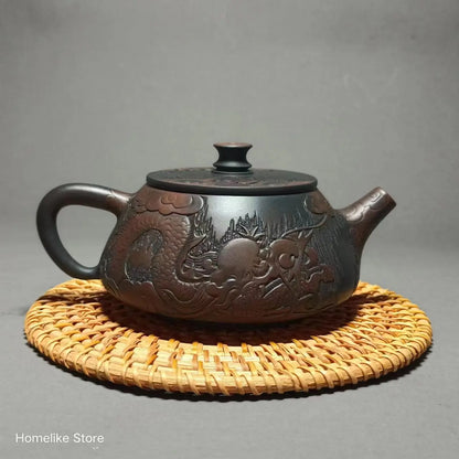 Jianshui Purple Clay Pure Handmade Dragon Carving filling Tea Pot(Not Yixing Zisha) Kung Fu Tea Set Drinkware Tea Ceremony