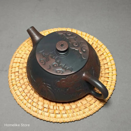 Jianshui Purple Clay Pure Handmade Dragon Carving filling Tea Pot(Not Yixing Zisha) Kung Fu Tea Set Drinkware Tea Ceremony