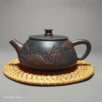 Jianshui Purple Clay Pure Handmade Dragon Carving filling Tea Pot(Not Yixing Zisha) Kung Fu Tea Set Drinkware Tea Ceremony