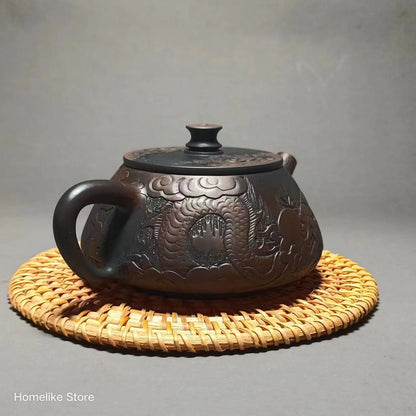 Jianshui Purple Clay Pure Handmade Dragon Carving filling Tea Pot(Not Yixing Zisha) Kung Fu Tea Set Drinkware Tea Ceremony