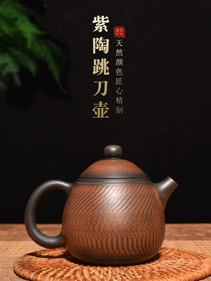 Jianshui Purple Clay Zitao Pure Handmade Jumping knife Tea Pot  Xishi Kettle Teaset  Ceremony Tea Accessories Not  Yixing Zisha
