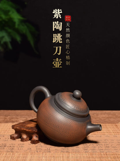 Jianshui Purple Clay Zitao Pure Handmade Jumping knife Tea Pot  Xishi Kettle Teaset  Ceremony Tea Accessories Not  Yixing Zisha