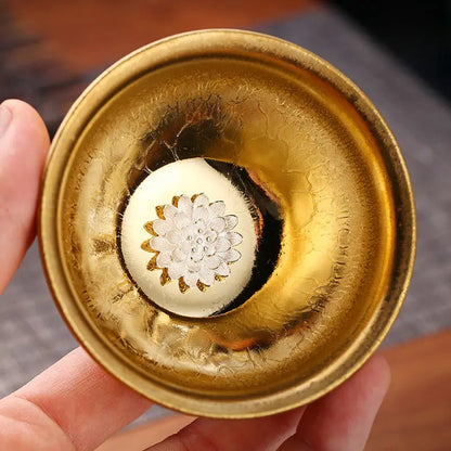 Jianzhan Ceramic Tea Cup Tenmoku Glazed Gilt Gold Inlaid Silver Dragon Teacup Pigmented Kung Fu Tea Bowl Pigmented Tea Set