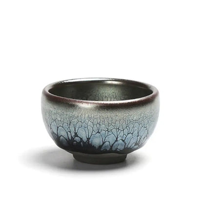 Jianzhan Ceramic Tea Cup Tenmoku Glazed Gilt Gold Inlaid Silver Dragon Teacup Pigmented Kung Fu Tea Bowl Pigmented Tea Set