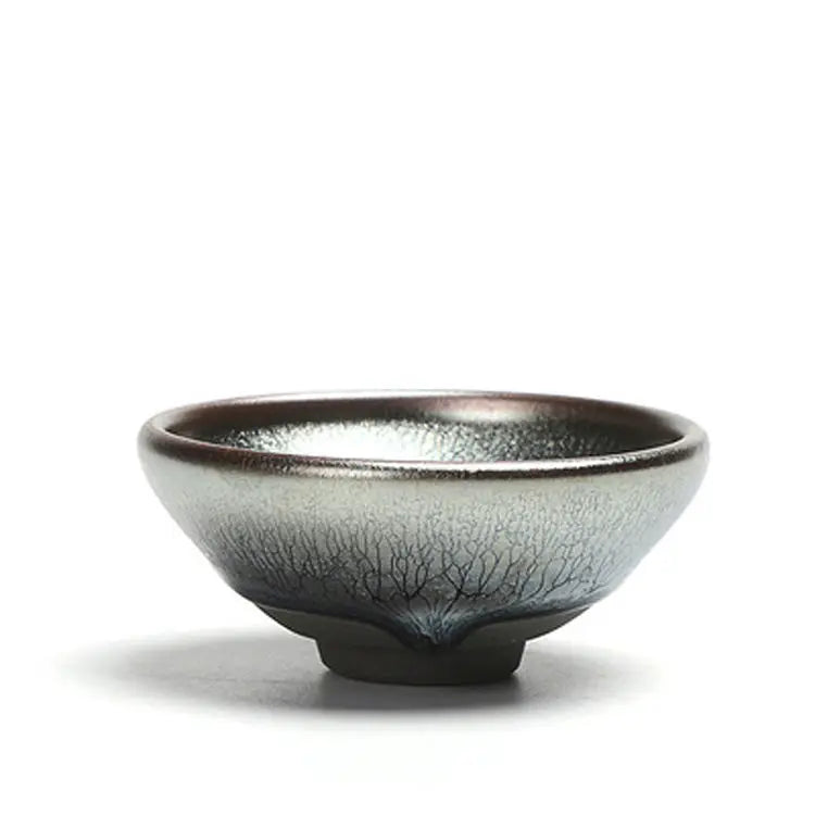 Jianzhan Ceramic Tea Cup Tenmoku Glazed Gilt Gold Inlaid Silver Dragon Teacup Pigmented Kung Fu Tea Bowl Pigmented Tea Set