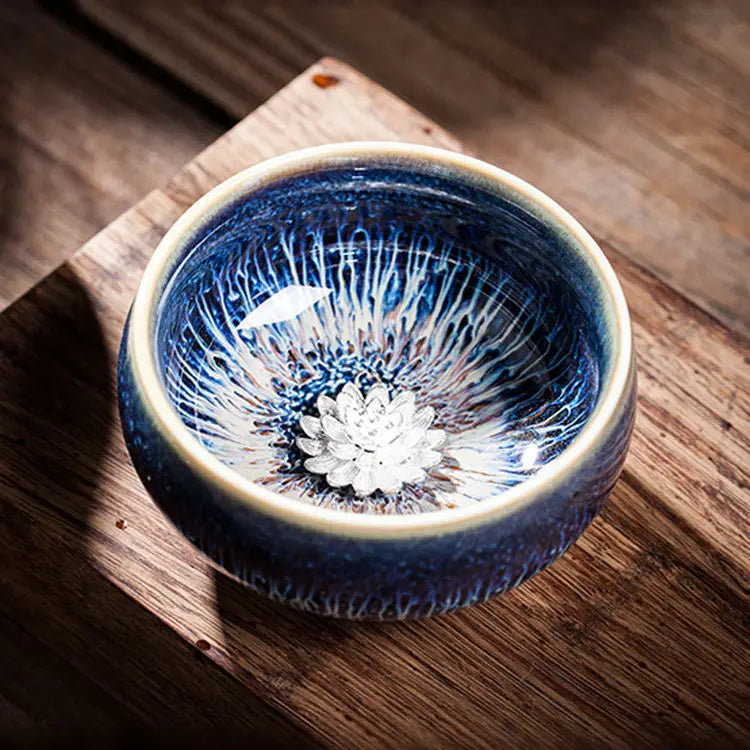 Jianzhan Ceramic Tea Cup Tenmoku Glazed Gilt Gold Inlaid Silver Dragon Teacup Pigmented Kung Fu Tea Bowl Pigmented Tea Set