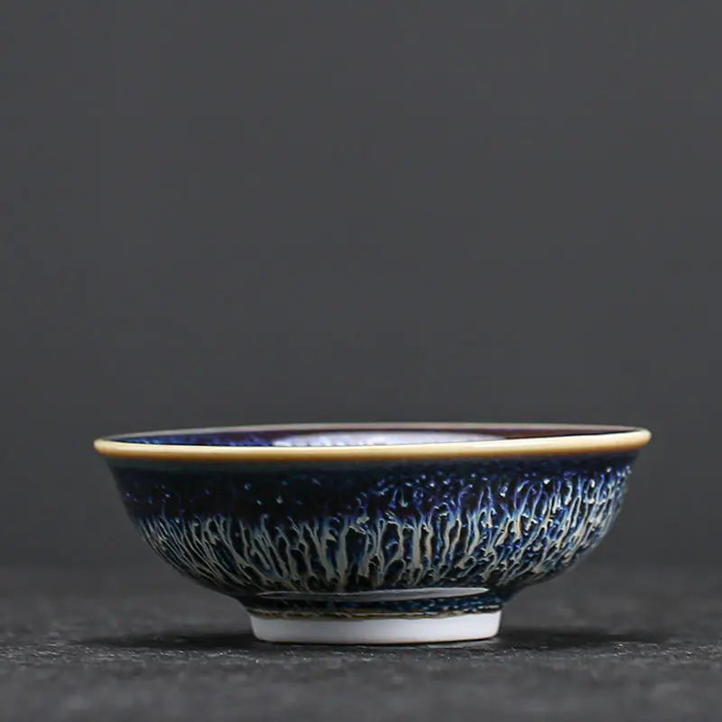 Jianzhan Ceramic Tea Cup Tenmoku Glazed Gilt Gold Inlaid Silver Dragon Teacup Pigmented Kung Fu Tea Bowl Pigmented Tea Set