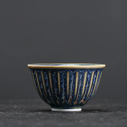 Jianzhan Ceramic Tea Cup Tenmoku Glazed Gilt Gold Inlaid Silver Dragon Teacup Pigmented Kung Fu Tea Bowl Pigmented Tea Set