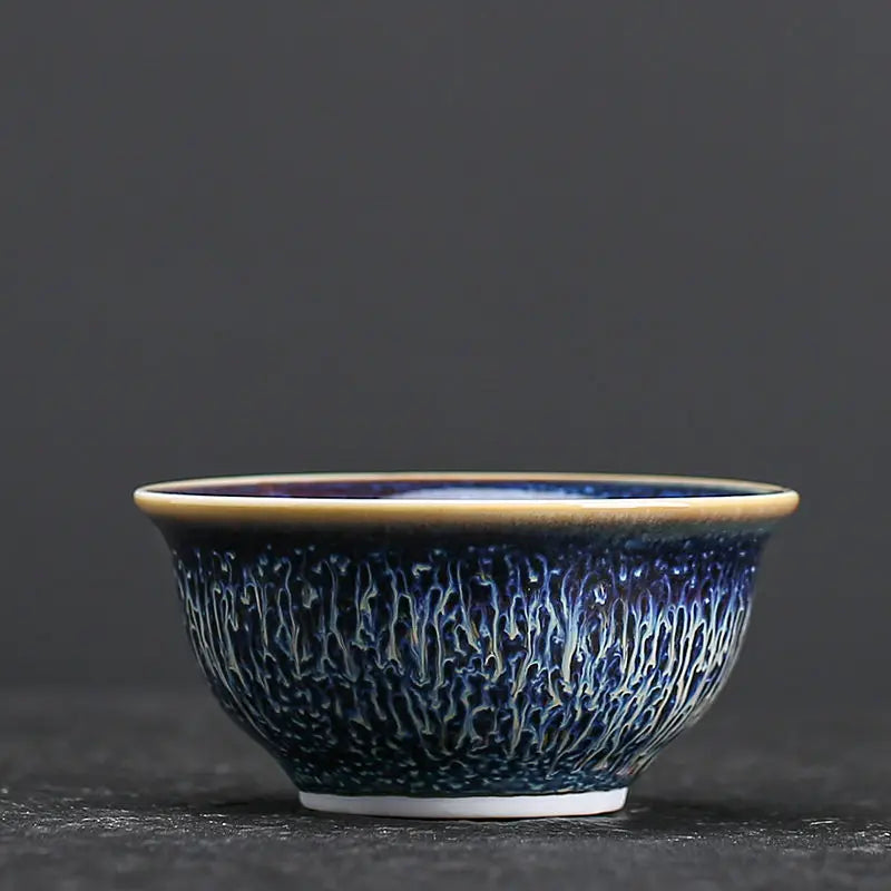 Jianzhan Ceramic Tea Cup Tenmoku Glazed Gilt Gold Inlaid Silver Dragon Teacup Pigmented Kung Fu Tea Bowl Pigmented Tea Set
