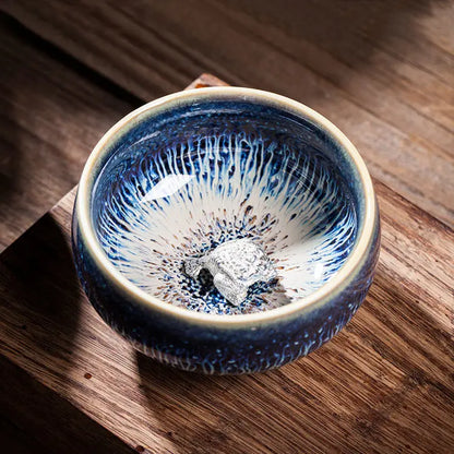Jianzhan Ceramic Tea Cup Tenmoku Glazed Gilt Gold Inlaid Silver Dragon Teacup Pigmented Kung Fu Tea Bowl Pigmented Tea Set