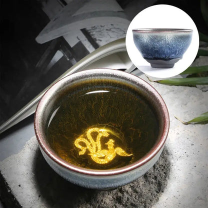 Jianzhan Ceramic Tea Cup Tenmoku Glazed Gilt Gold Inlaid Silver Dragon Teacup Pigmented Kung Fu Tea Bowl Pigmented Tea Set