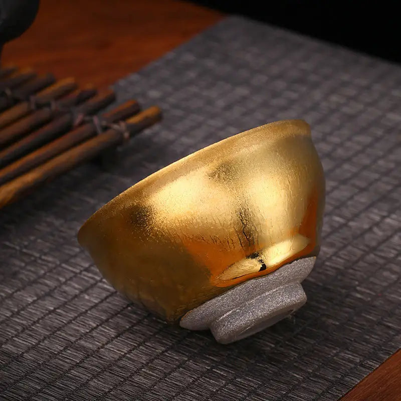 Jianzhan Ceramic Tea Cup Tenmoku Glazed Gilt Gold Inlaid Silver Dragon Teacup Pigmented Kung Fu Tea Bowl Pigmented Tea Set
