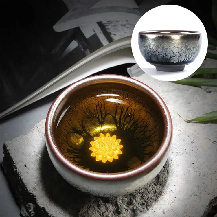 Jianzhan Ceramic Tea Cup Tenmoku Glazed Gilt Gold Inlaid Silver Dragon Teacup Pigmented Kung Fu Tea Bowl Pigmented Tea Set