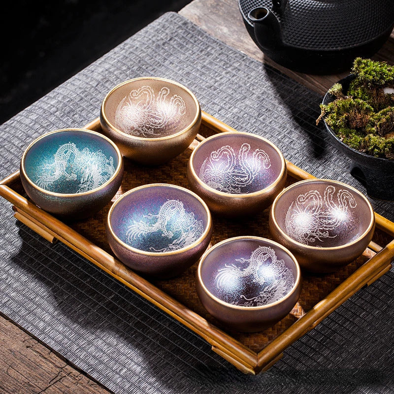 Jianzhan Gilt Tea Cup Kung Fu Tea Set Ceramic Tea Cup Hand-painted Silver Teacup Master Cup Tea Bowl Chinese Wedding Tea Set