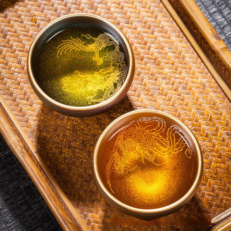 Jianzhan Gilt Tea Cup Kung Fu Tea Set Ceramic Tea Cup Hand-painted Silver Teacup Master Cup Tea Bowl Chinese Wedding Tea Set
