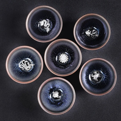 Jianzhan Inlaid Silver Tea Cup Kung Fu Tea Set Master Cup Tea Bowl Ceramic Tea Cup High Quality Chinese Teaware Teacup Gifts