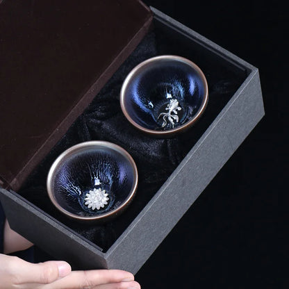 Jianzhan Inlaid Silver Tea Cup Kung Fu Tea Set Master Cup Tea Bowl Ceramic Tea Cup High Quality Chinese Teaware Teacup Gifts