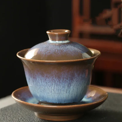 Jianzhan Tea Cup Porcelain Gaiwan Saucer Exquisite Starry Sky Glazed Ceramic Gaiwan Kiln Transformation Cover Bowl Soup With Lid