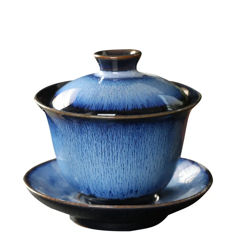 Jianzhan Tea Cup Porcelain Gaiwan Saucer Exquisite Starry Sky Glazed Ceramic Gaiwan Kiln Transformation Cover Bowl Soup With Lid