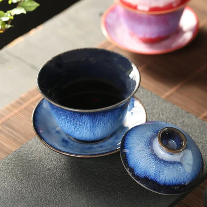 Jianzhan Tea Cup Porcelain Gaiwan Saucer Exquisite Starry Sky Glazed Ceramic Gaiwan Kiln Transformation Cover Bowl Soup With Lid