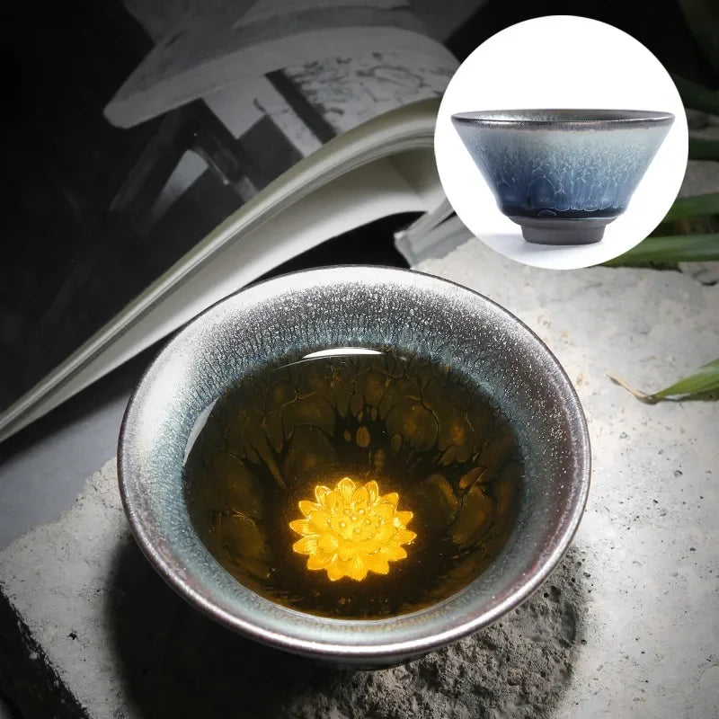 Jianzhan Tea Cup Tianmu Glaze Inlaid Silver Tea Bowl Kung Fu Tea Set Kiln Ceramic Tea Cup Chinese Tea Set Exquisite Teacup Gift