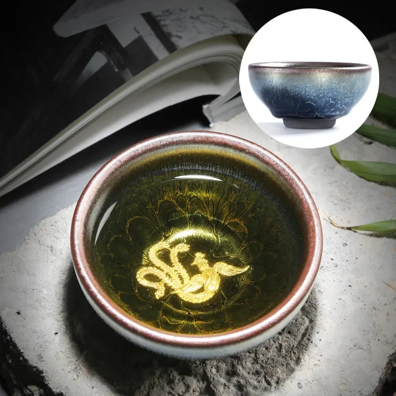 Jianzhan Tea Cup Tianmu Glaze Inlaid Silver Tea Bowl Kung Fu Tea Set Kiln Ceramic Tea Cup Chinese Tea Set Exquisite Teacup Gift