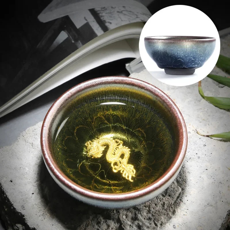 Jianzhan Tea Cup Tianmu Glaze Inlaid Silver Tea Bowl Kung Fu Tea Set Kiln Ceramic Tea Cup Chinese Tea Set Exquisite Teacup Gift