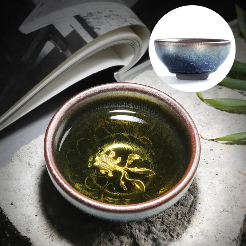 Jianzhan Tea Cup Tianmu Glaze Inlaid Silver Tea Bowl Kung Fu Tea Set Kiln Ceramic Tea Cup Chinese Tea Set Exquisite Teacup Gift