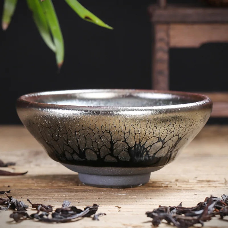 Jianzhan Tea Cup Tianmu Glaze Inlaid Silver Tea Bowl Kung Fu Tea Set Kiln Ceramic Tea Cup Chinese Tea Set Exquisite Teacup Gift