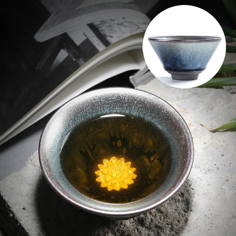 Jianzhan Tea Cup Tianmu Glaze Inlaid Silver Tea Bowl Kung Fu Tea Set Kiln Ceramic Tea Cup Chinese Tea Set Exquisite Teacup Gift