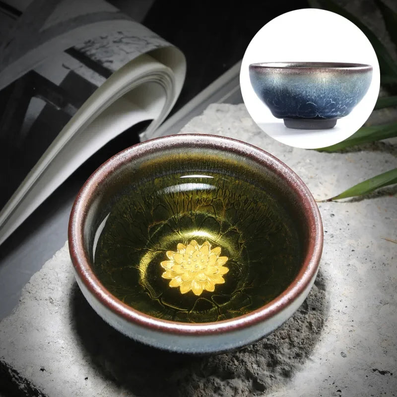 Jianzhan Tea Cup Tianmu Glaze Inlaid Silver Tea Bowl Kung Fu Tea Set Kiln Ceramic Tea Cup Chinese Tea Set Exquisite Teacup Gift